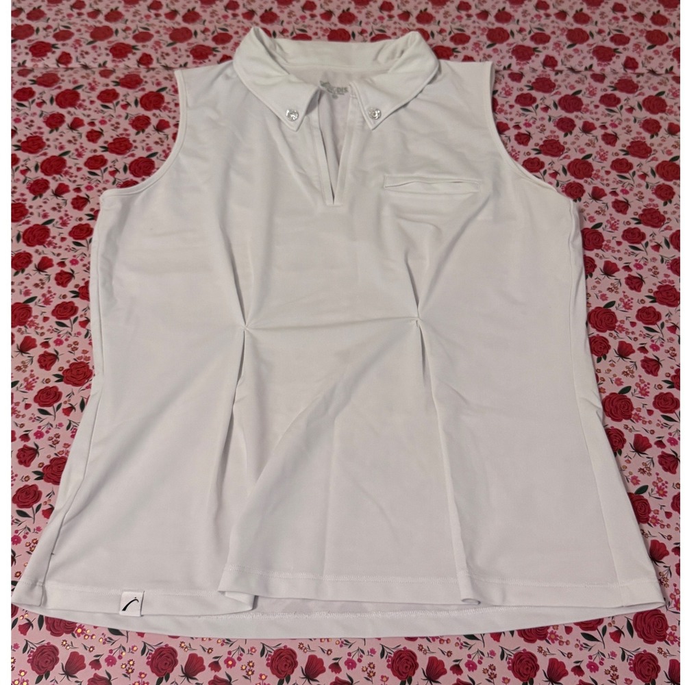SwingDish  White‎ Sleeveless Golf Polo Shirt V-Neck Pleated Athletic Top M  A3